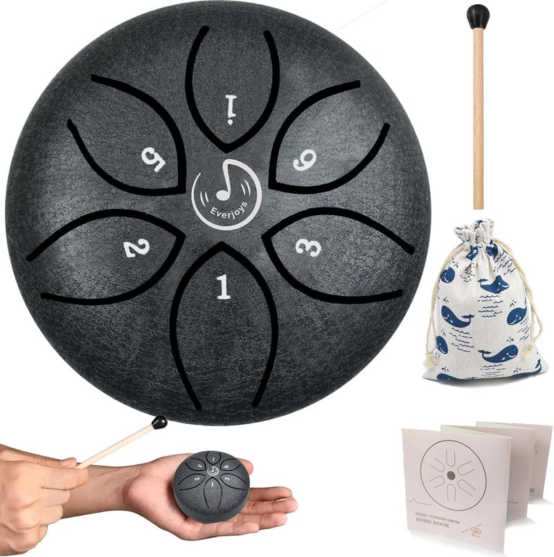 Everjoys Steel Tongue Drum 3 Inch 6 Notes C-Key Handpan Drum Percussion Instrument Ethereal Drum with Cloth Bag,Music Book and Mallets, Music Gift for Kids - Image 1
